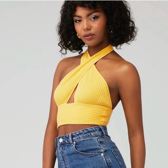 Callahan Knitwear Mimi Halter Crop Top in Yellow Size Small - Picture 1 of 8